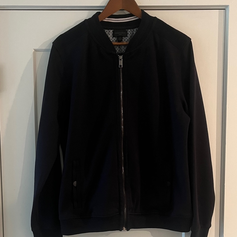 Magaschoni Men's Navy Blue Bomber Jacket